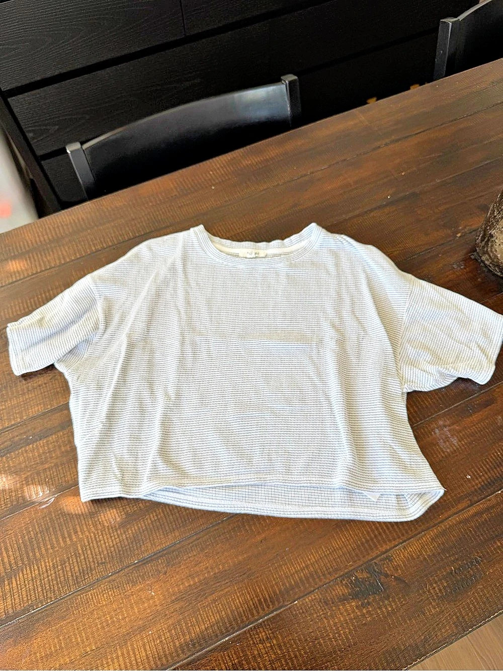 Striped Short Sleeve Top in White & blue